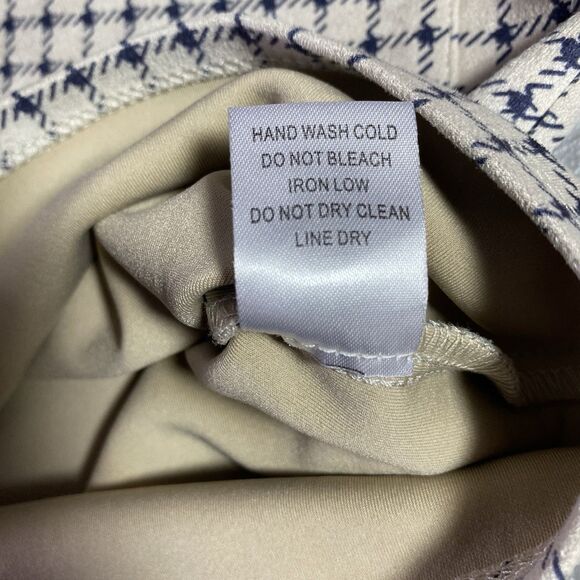 Alice Blue Mini Pencil Skirt Womens S Beige Navy Windowpane Soft Suede Feel - Picture 9 of 9